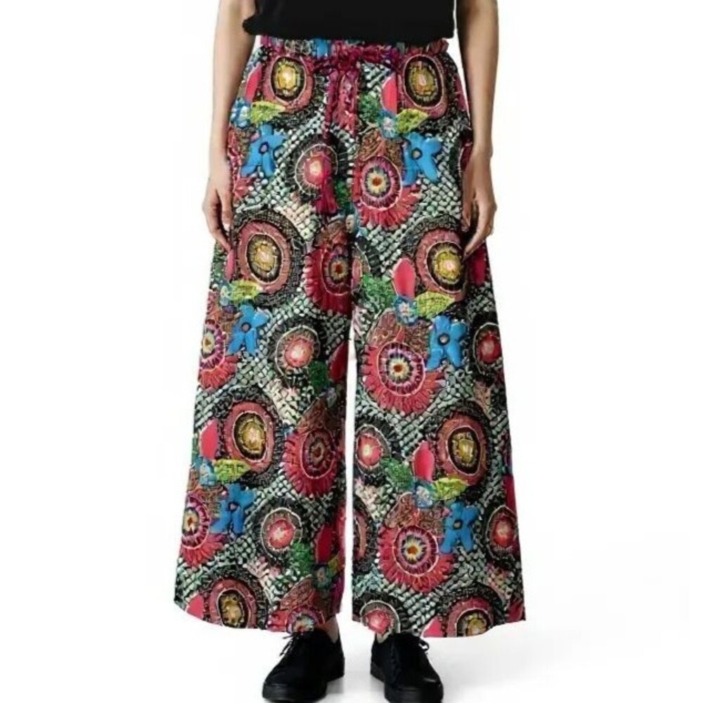Sundance Palazzo Pants Women Size Medium Wide Leg Floral Print Elastic Waist